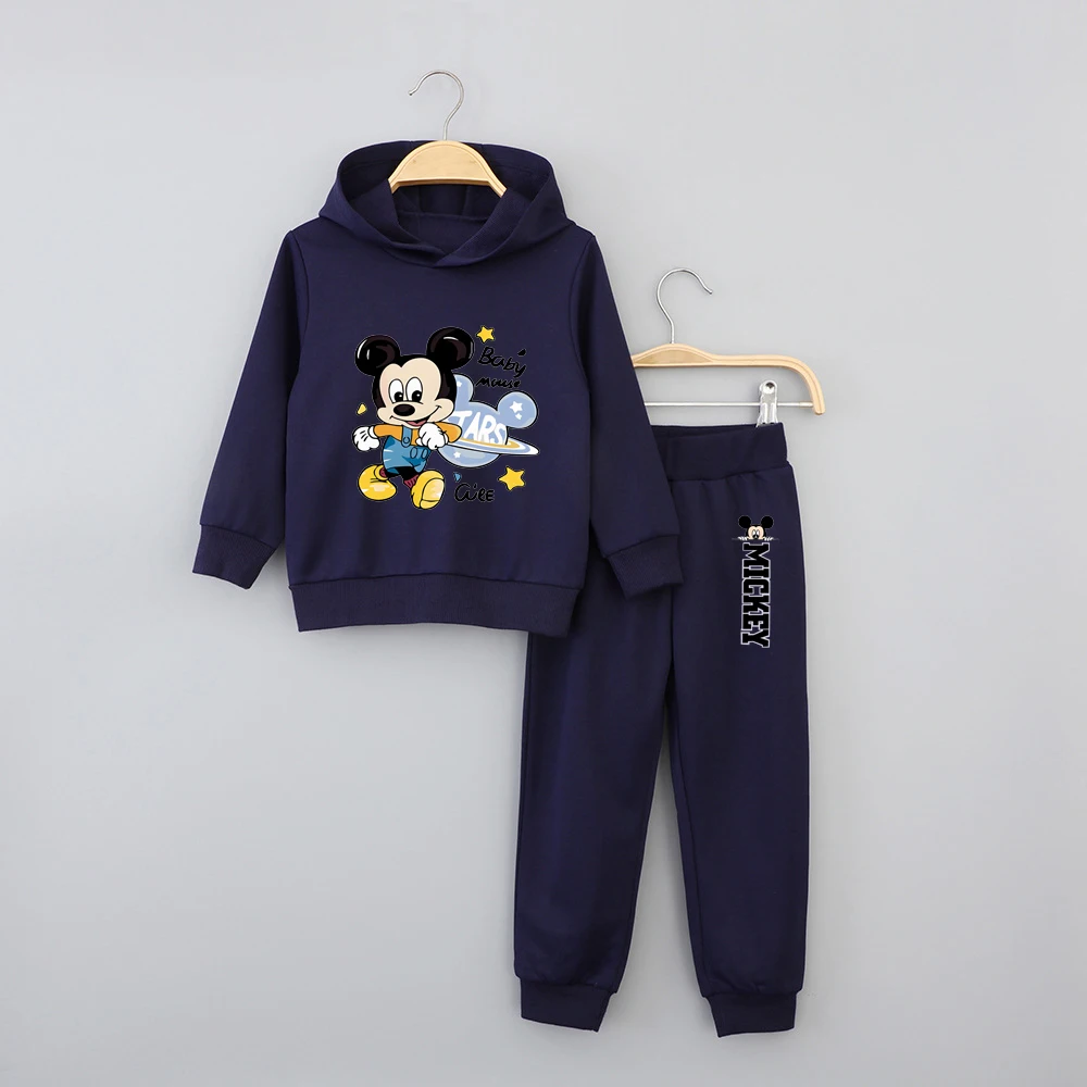 

Детский комплект спортивной одежды с Микки Маусом Диснея, толстовка с капюшоном и штаны с мультяшным принтом, комплект из двух предметов для мальчиков и девочек