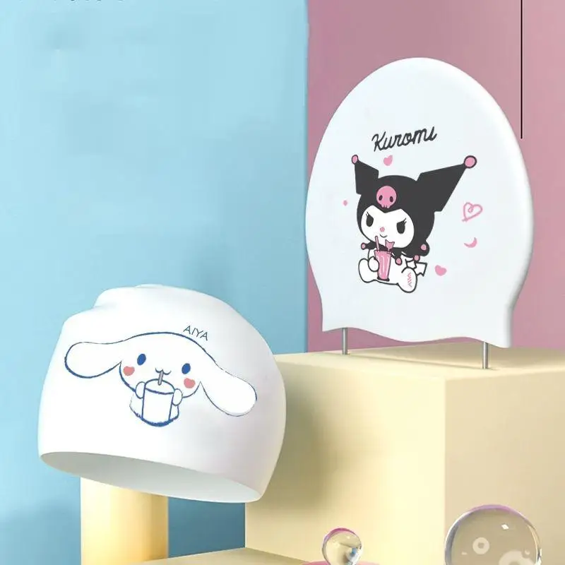 Sanrio Kuromi gorro de natación de verano para adultos, impermeable, alta elasticidad, Gel de sílice, cubierta para la cabeza, dibujos animados de Anime Kawaii, nuevo estilo