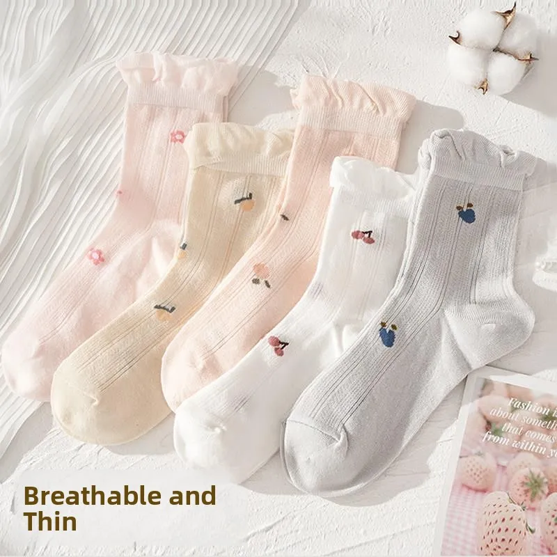 Maternity Thin Mouth Loose Non-restrictive Socks Postpartum No Bone Long Socks Summer Thin Model Sweet Style Children's Girls