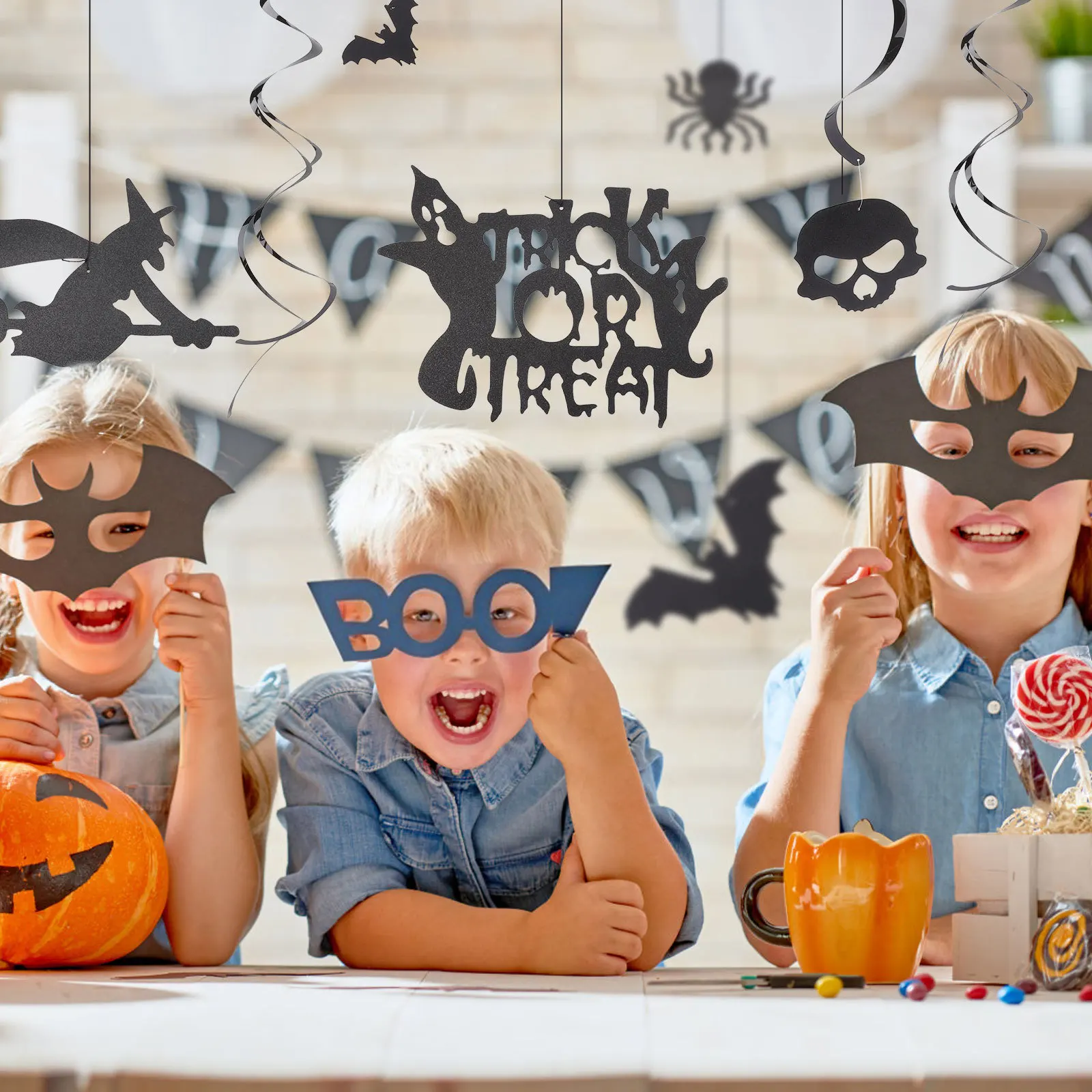 

1Set Halloween Hanging Swirl Ornaments Bat Spider Witch Skull Party Decorations Ceiling Wall Halloween Decor Skull Swirl