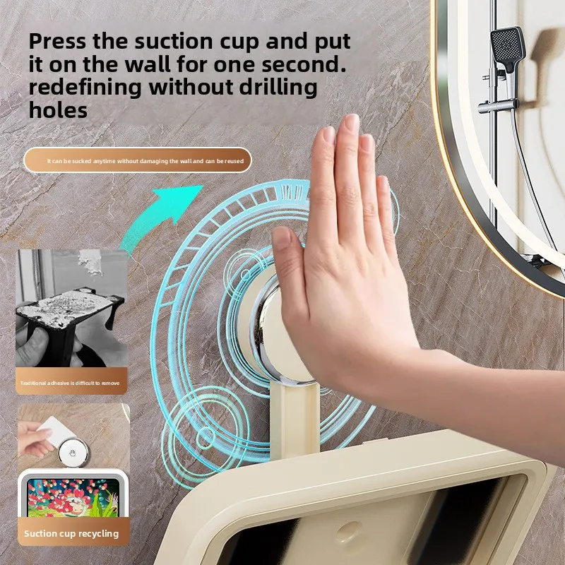 Non Perforated Suction Cup Bathroom Phone Holder Waterproof Corner Bracket Wall Mounted Shower Storage Rack