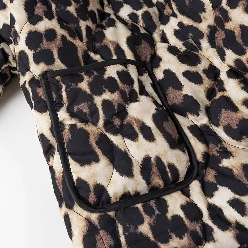 Women Cotton-padded Coat Vintage Leopard Printed Plus Size Keep Warm Jacket Autumn Winter