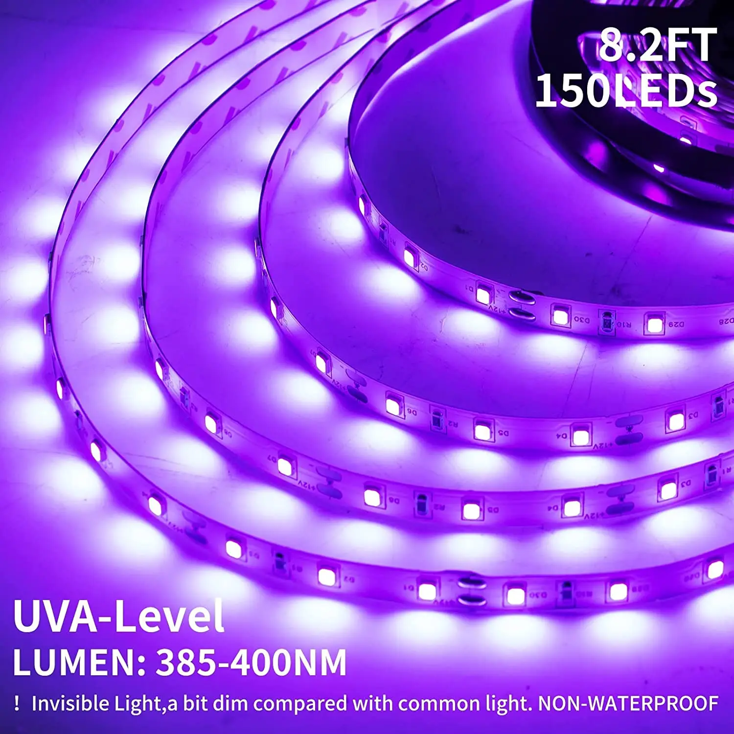 2.5M UV LED 스트립 조명, USB DC5V UV 블랙 라이트, 390nm-400nm 스트립 투광 조명, 형광 바디 페인트 댄스 파티 무대 장식