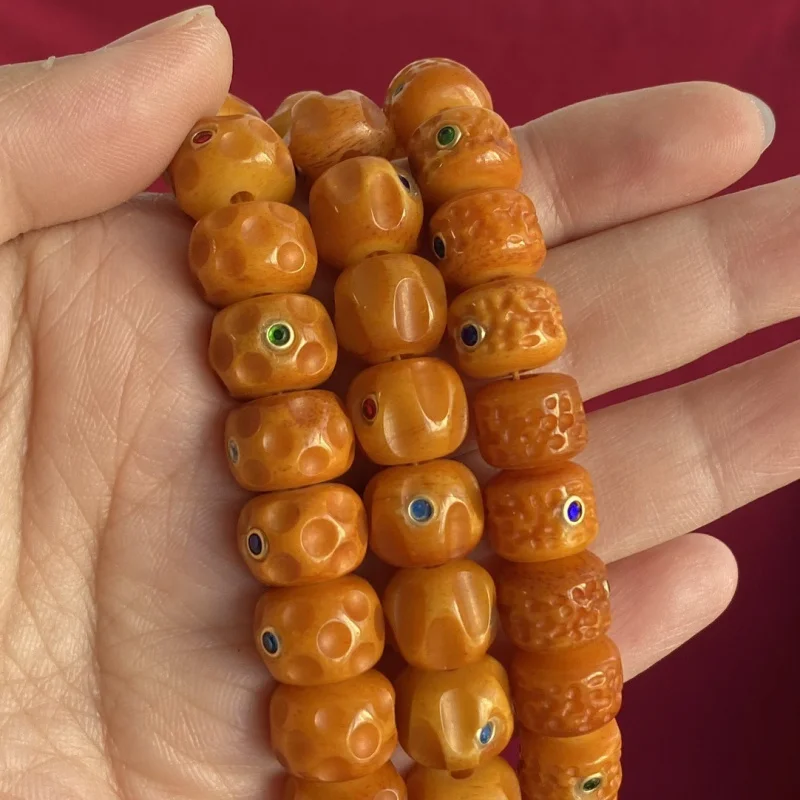 Tibetan-style vintage cow bone inlaid 108- chain pattern Buddhist bead jewelry accessories
