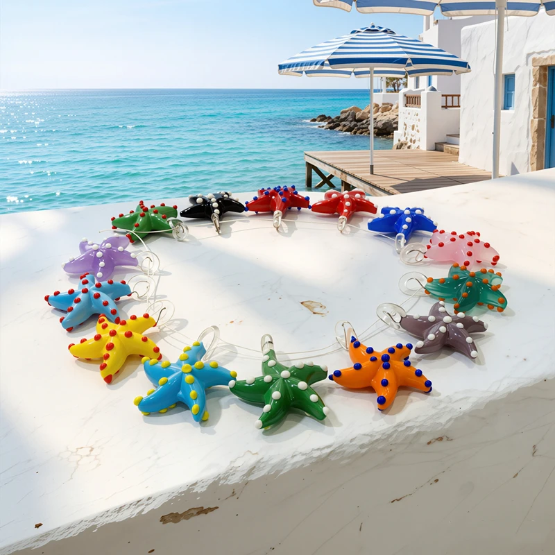 2pcs Colorful Polka Dot Sea Star Glass Pendant Mini Starfish Charms Dopamine DIY Craft Making Accessories for Handmade Lovers