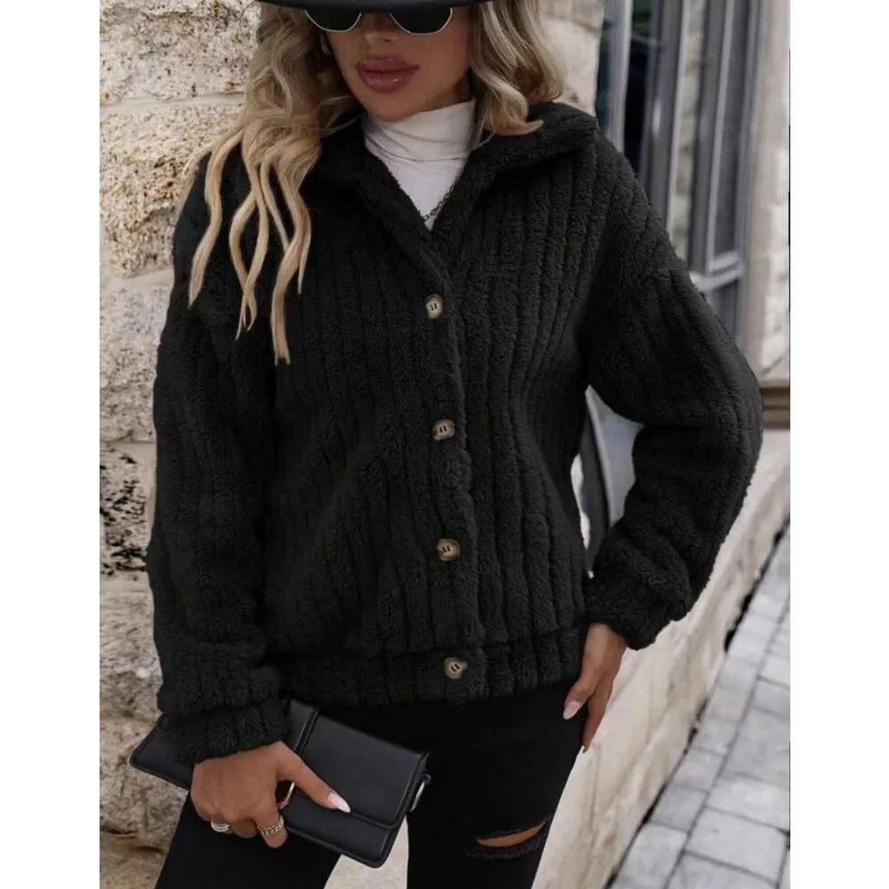 Women Hot Sale Lapel Button Cardigan Double Sided Fleece Coat Casual Warm Ladies Outerwear