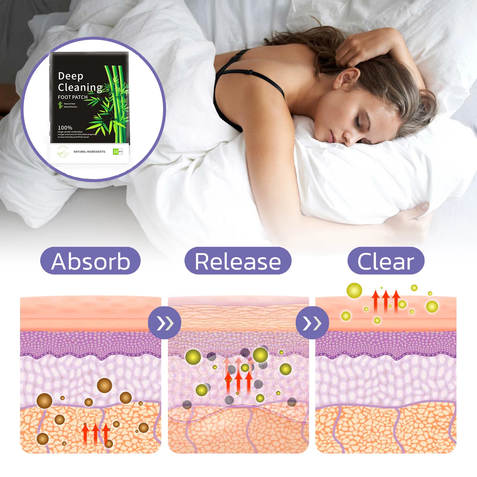 デトックスフットパッチパッド天然ハーブストレスリリーフ足ボディ毒素解毒ディープクレンジングパッドヘルスケア