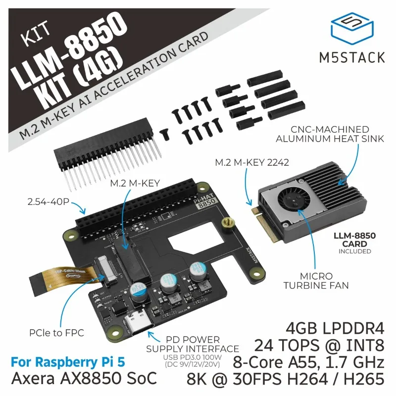 M5stack Llm-8850 Kit 4gb Embedded Edge Computing High-performance Ai Accelerator Card Kit