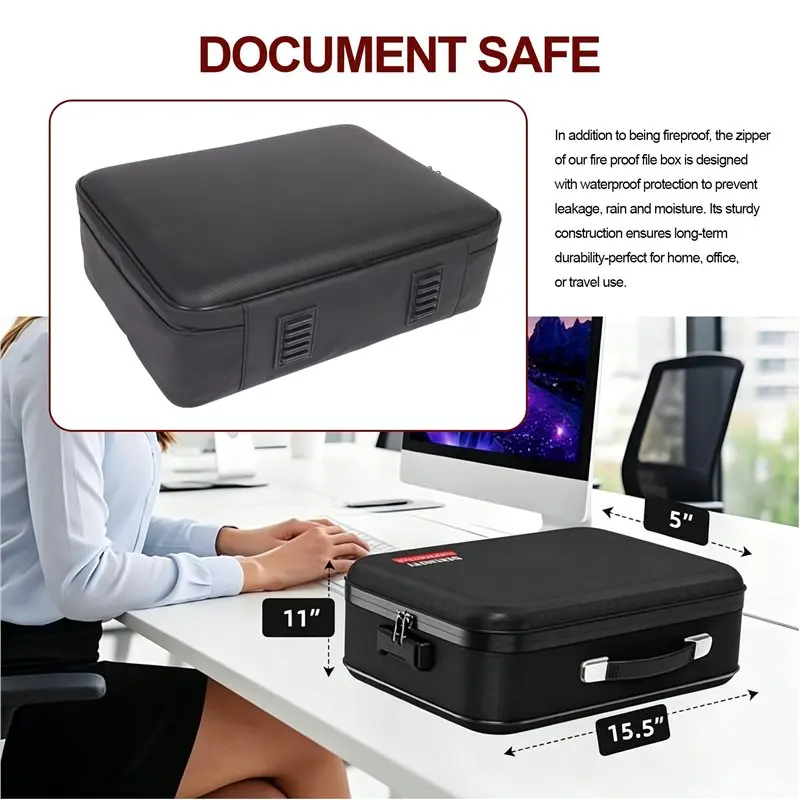AC57-Fireproof Document Box - 8-Layer Hard Shell Fire Proof Safe For Home Documents,For Desk Money,For Passports Certificates