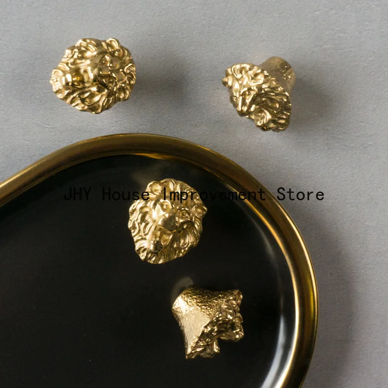 Brass Lion Head Drawer Cabinet Door Handle Creative Wardrobe Caddy Jewelry Box Knob Pull Pure Copper Furniture Decor Hardware