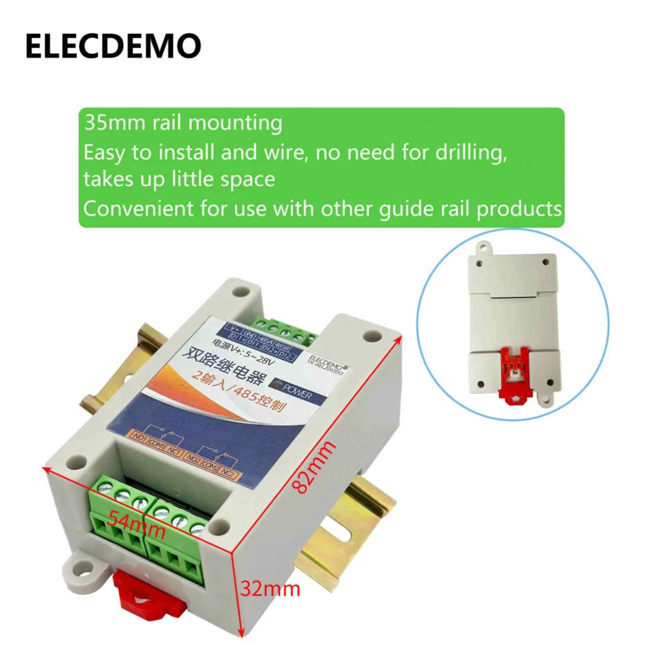 Module de sortie RS485 vers relais, entrée numérique, sortie relais, 2DI 2DO, protocole ModBus