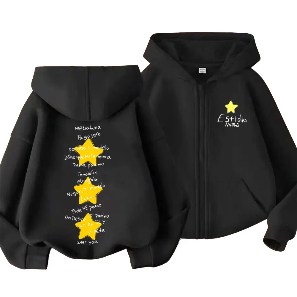 

Rapper Mora Estrella Star Graphic Zipper Hoodie Men Women Hip Hop Fashion Vintage Zip Up Jacket Male Oversized Zip Up Sweatshirt
