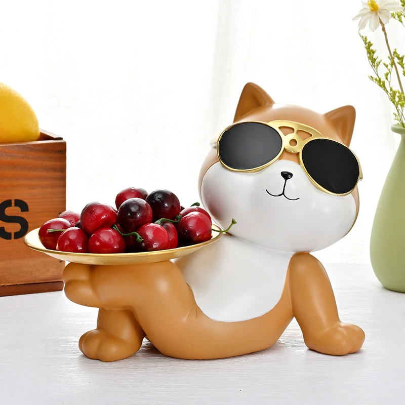 

Lucky Cat Statue Butler with Design Tray for Key Holder Table Decoration Resin Animal Crafts Ornaments Sculpture art Desk Decor