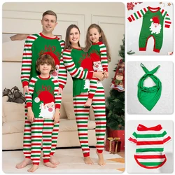2023 Santa Claus Print Pajama Set,Parent-child Outfit Long Sleeve Crew Neck Top& Striped Pants,Sleepwear & Loungewear
