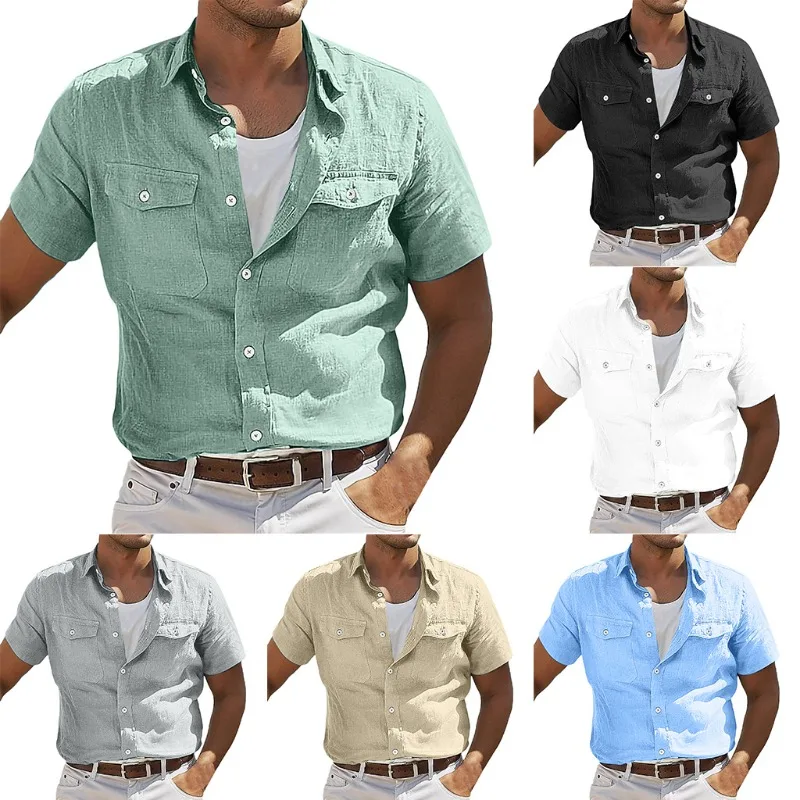 

Новинка 2025, летняя мужская повседневная рубашка из чистого хлопка с несколькими карманами, модная стильная рабочая одежда