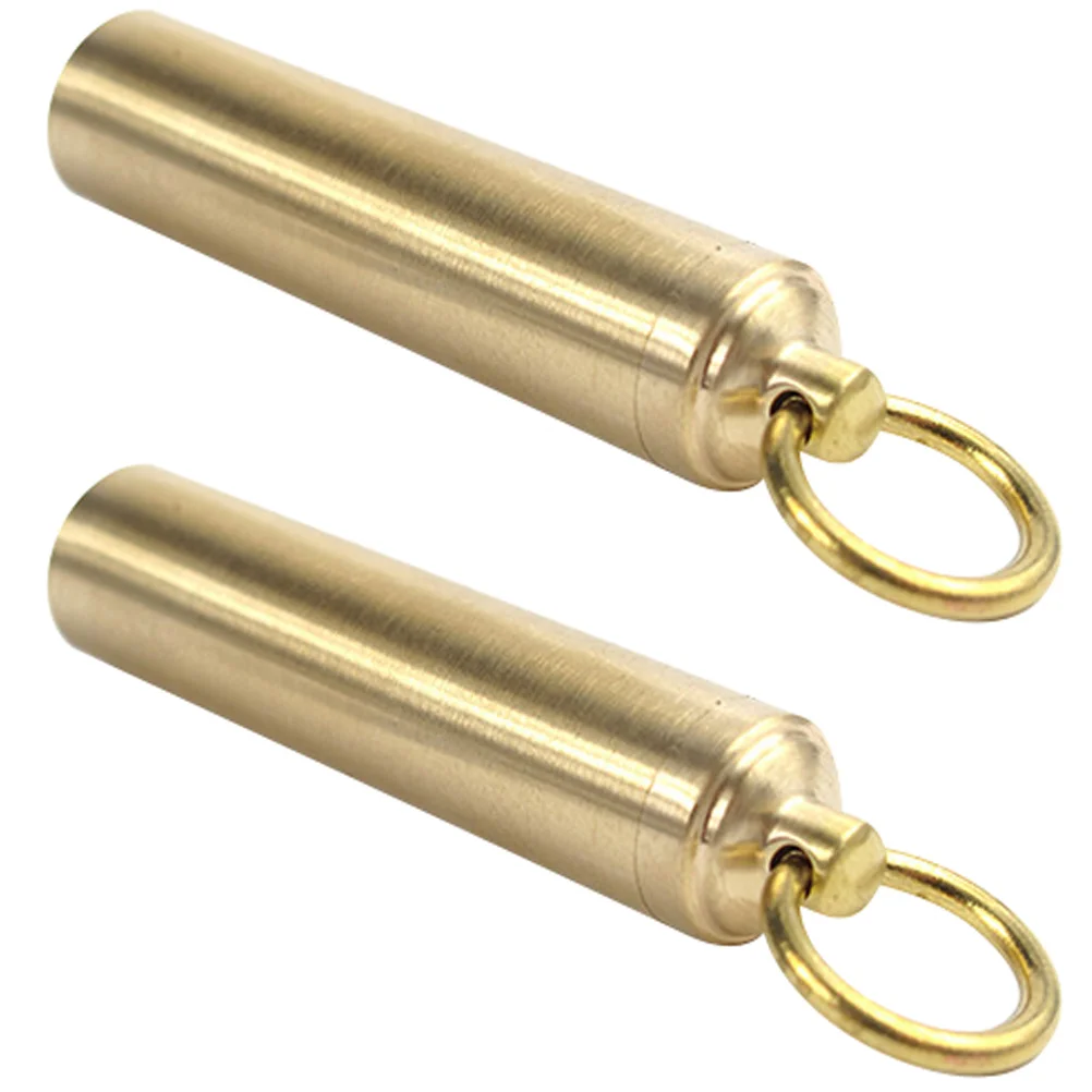 2 Pcs Brass Medicine Outdoor Pill Bottle Storage Artículos De Keychain Pendant Life-saving Camping Mini Survival