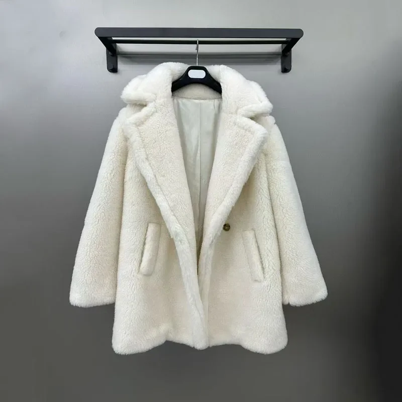 Women Coat Winter New Fashion Regular Length Thick Warm Material Alpaca Wool Silk Luxury Clothes Female Turn-Down Collar