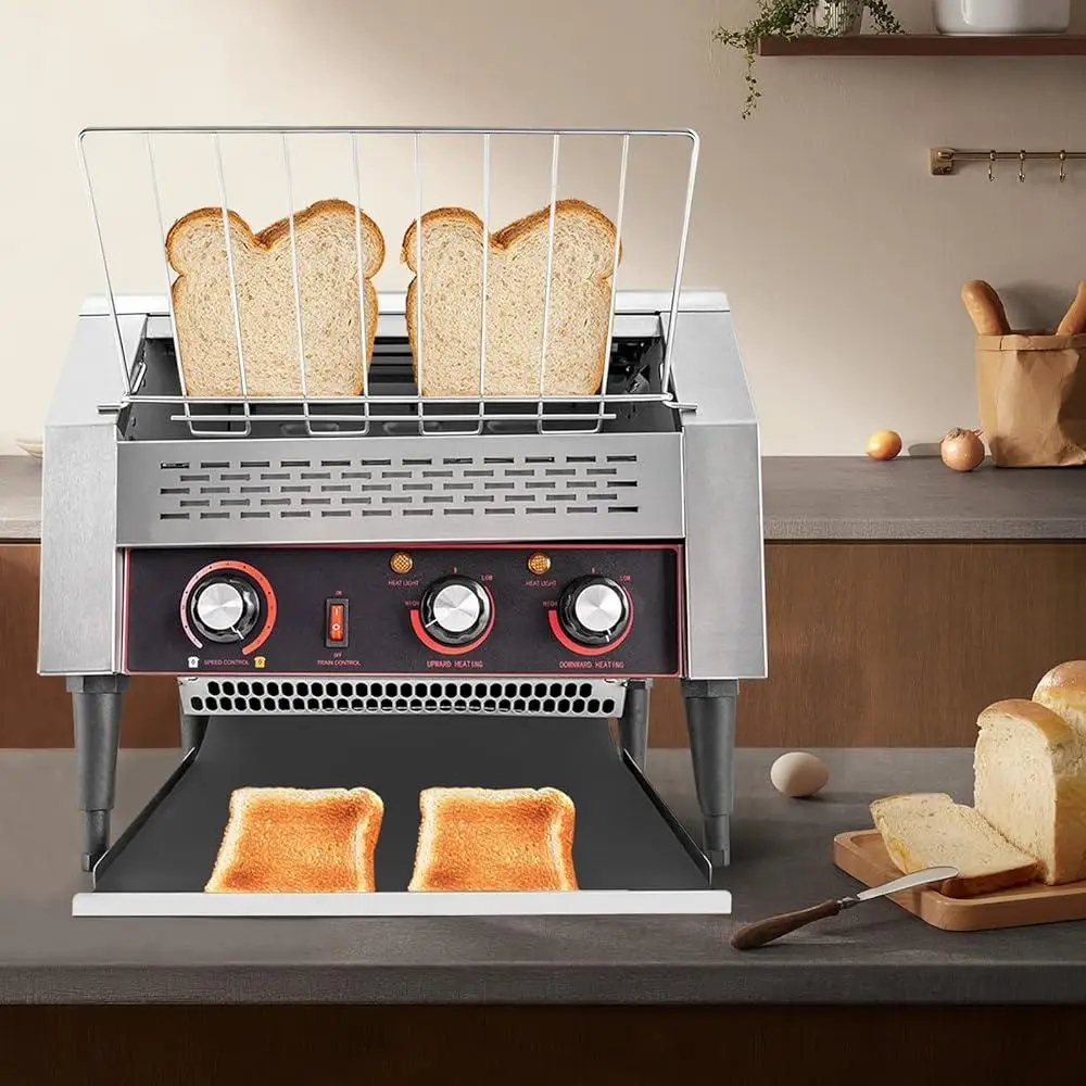 상업용 컨베이어 토스터 시간당 450개 조각 조절 가능한 온도와 속도를 갖춘 2600W 헤비 듀티 스테인레스 스틸 토스터