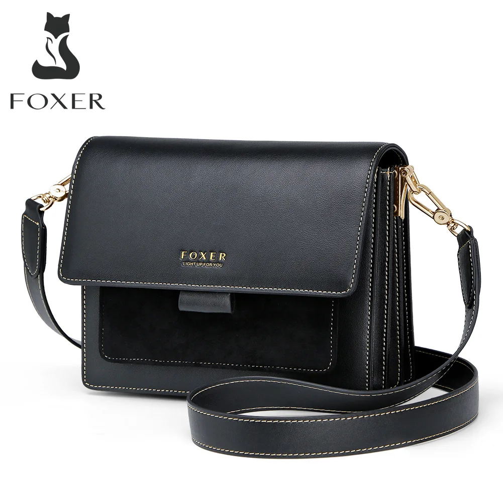 

FOXER Women Split Leather Organ Shoulder Bag Ladies Crossbody Bag Female Fashion Dating Flap Messenger Bag For Companion Present