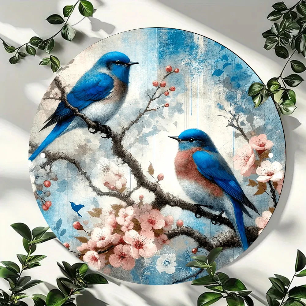 2D 1PCS Bluebird Ecological Nature Wooden Disc Wall Hanging Decoration Artistic Living Room Outdoor Garden Decor Shooting Props