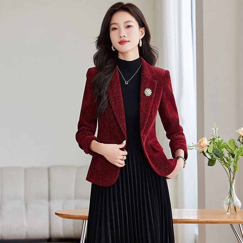 ZJYT Autumn Winter Corduroy Jackets Woman 2024 New Outerwears Coats Elegant Chic Vintage Blazers Mujer Plus Size Korean Style