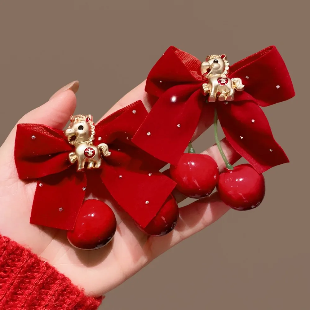 

2pcs/set Hanfu Headwear Children's New Year Hairpin Cute Tang Suit Chinese Style Red Barrettes Cherry Sweet