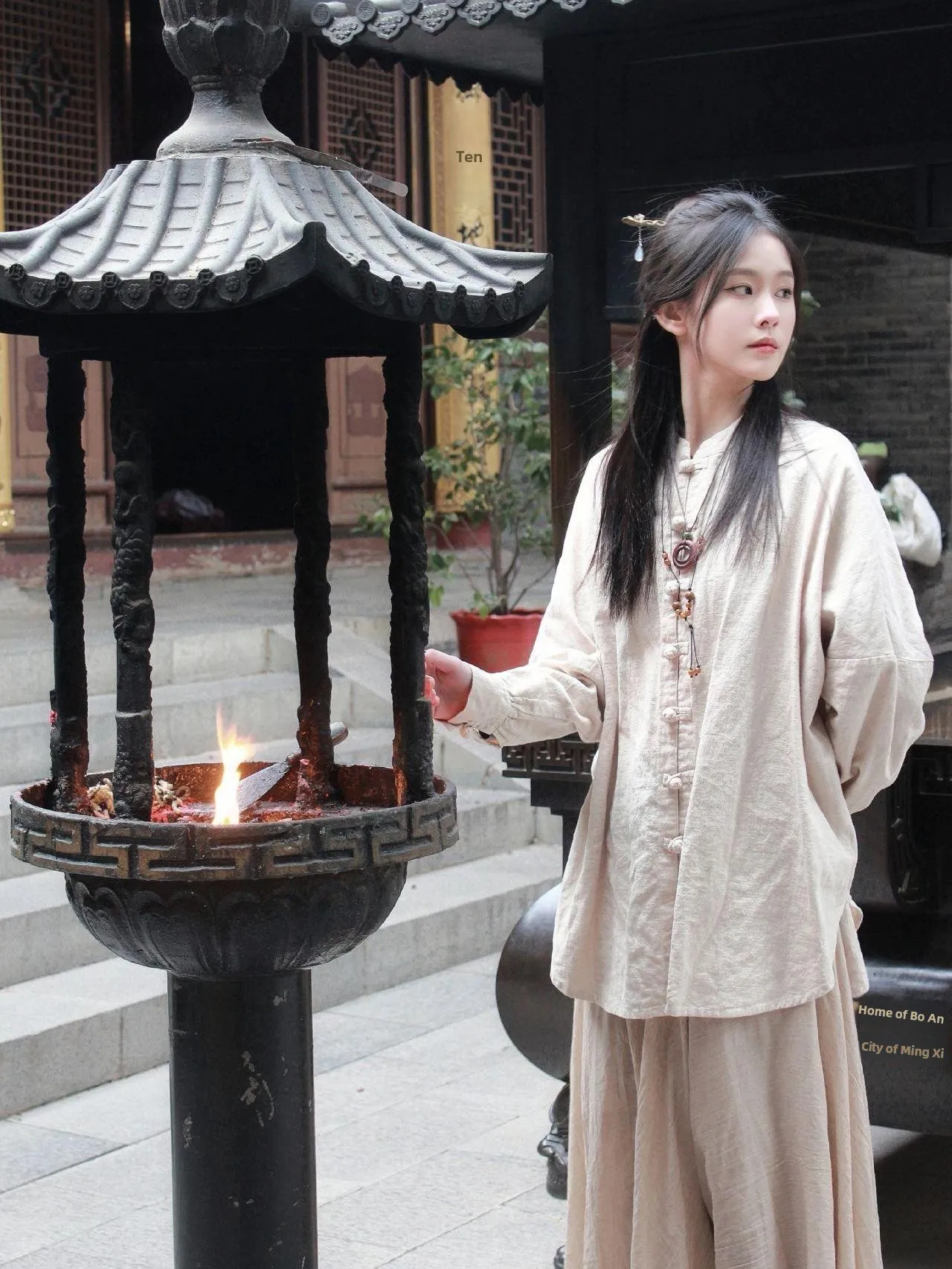 New Chinese Style Women's Loose Cotton Linen Skirt Half-length Traditional Buddhist Zen Clothing Cotton Linen Set for All Ages