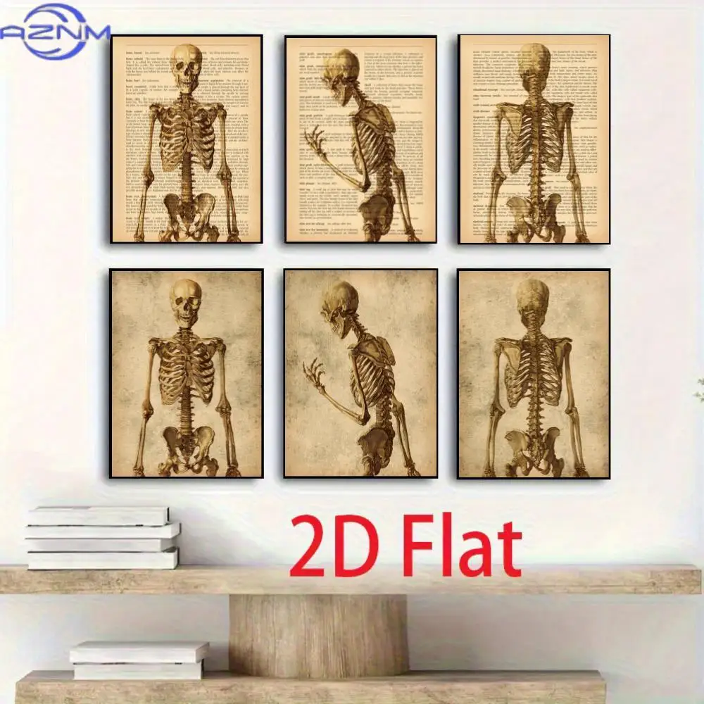 2D/FLAT 6pcs Frameless Abstract Art Canvas Set, Vintage Human Anatomy Organ Poster, Artistic Anatomical Decor of Heart, Lungs, a