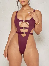 2024 sexy corda extrema alta corte feminino banho de uma peça maiô feminino tanga monokini banhista oco para fora maiô nadar