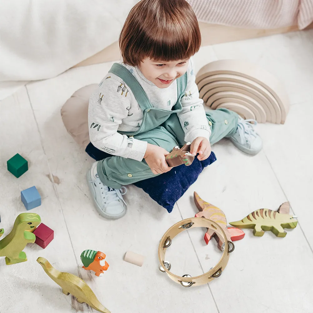 Hand Percussion Tambourine Wooden Metal Music Instrument for Educational Play Rattle Encouraging Parent Interaction