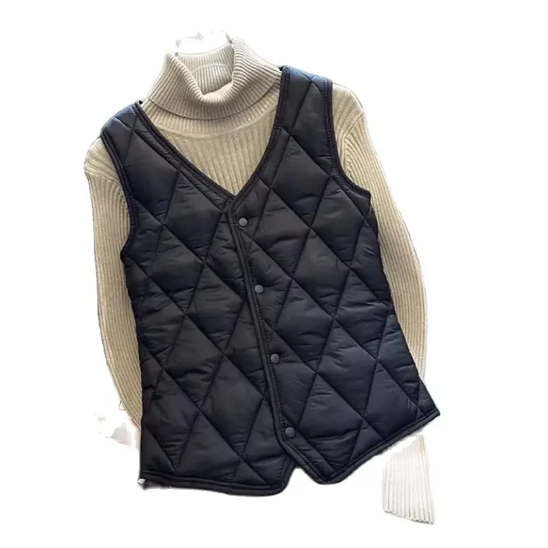 Autumn Winter Cotton Waistcoat Women 2023 New Fashion Frivolous Warm Fleece Tops Pure Colour Button V-Neck Outerwear Female