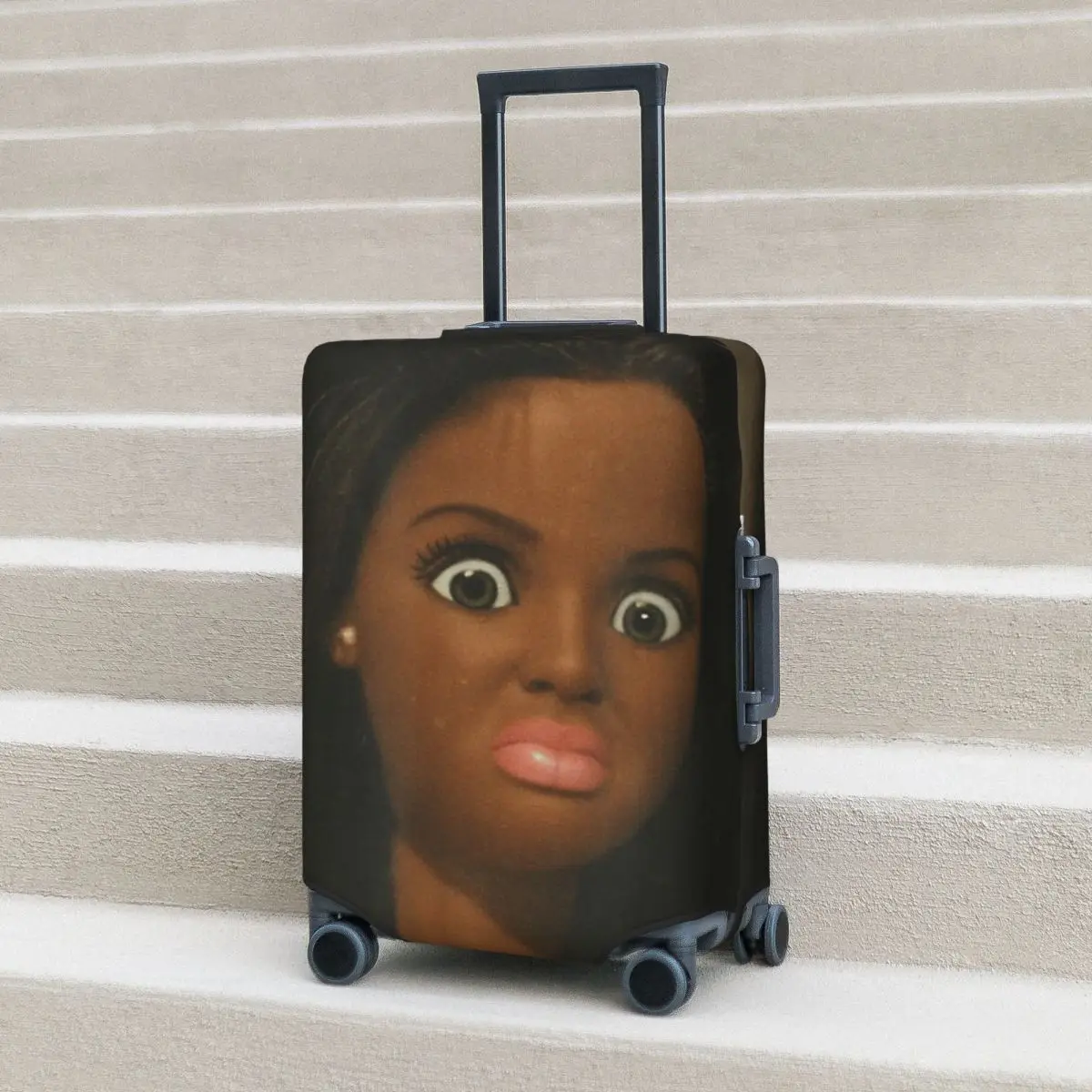 

Funny African American Disgusted Black Doll Face Meme Suitcase Cover Elastic Travel Protector Luggage Case Flight