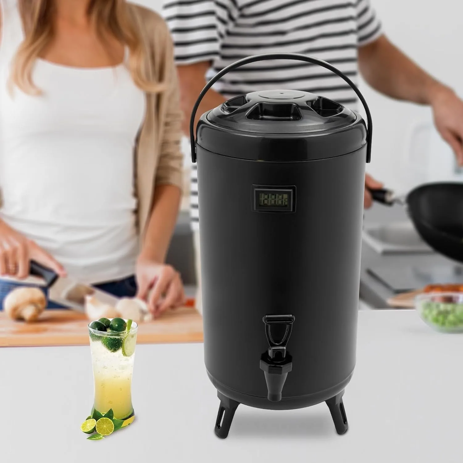 

Insulated Beverage Dispenser with Thermometer,12L Stainless Steel Hot and Cold Drink Dispenser with Spigot, for Tea Coffee Milk