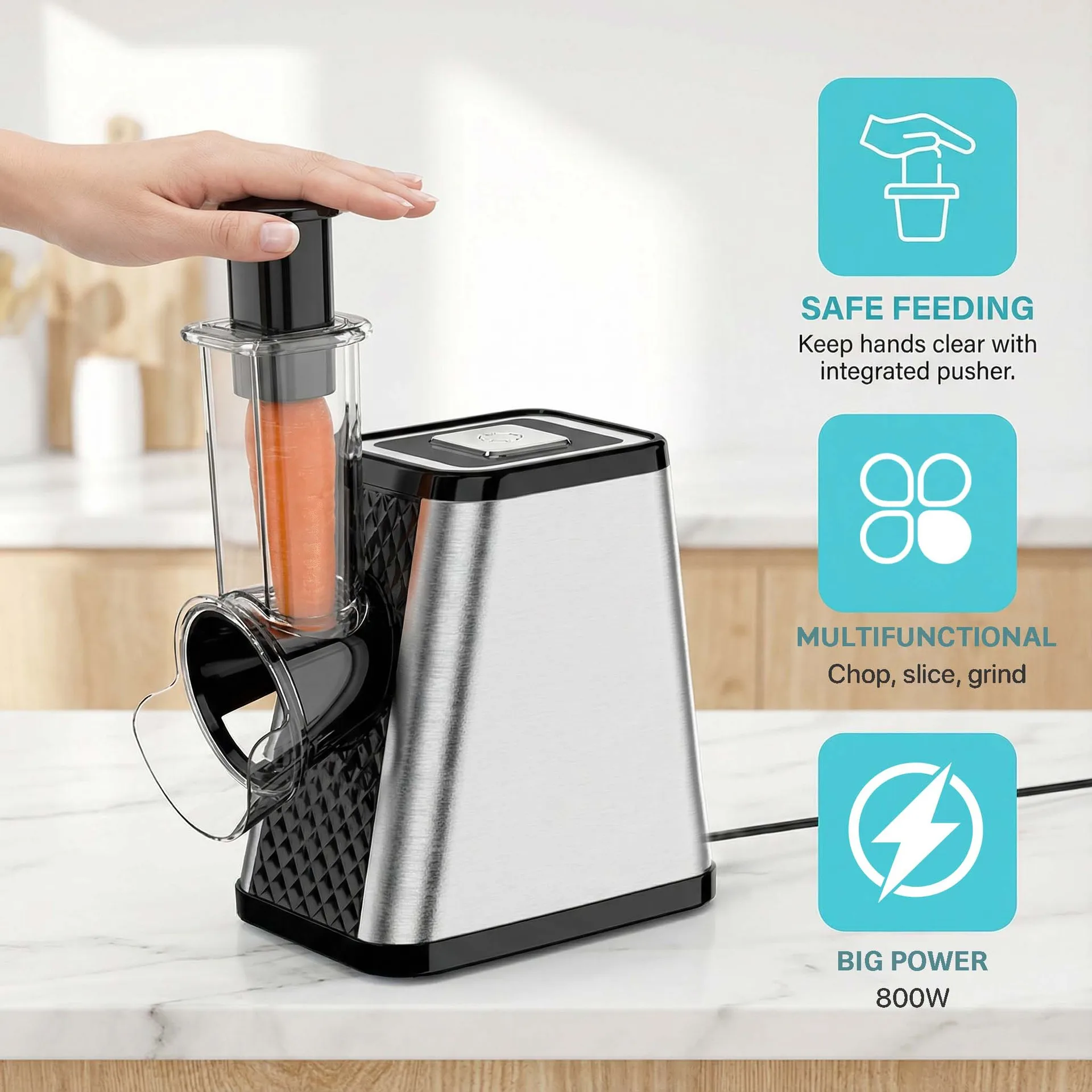 Multifunctional 5‑in‑1 Electric Vegetable Cutter for Shredding Slicing Grinding and Multiple Hole Cutting
