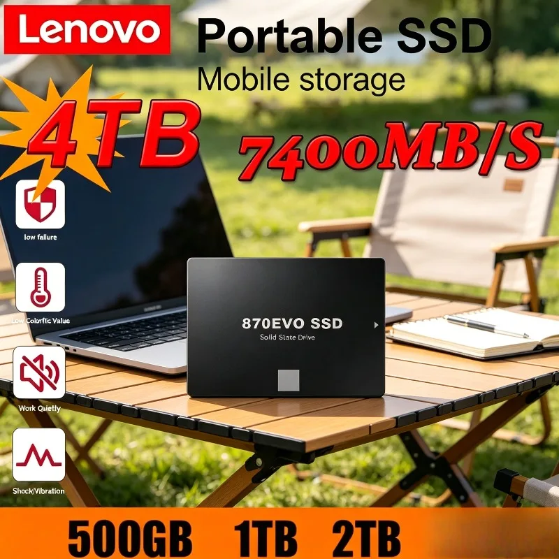 

Твердотельный накопитель Lenovo 870 EVO SSD для ноутбуков, микрокомпьютеров, настольных ПК, внутренний жесткий диск SATA3, 2.5 дюйма, 1 ТБ, 2 ТБ, 4 ТБ