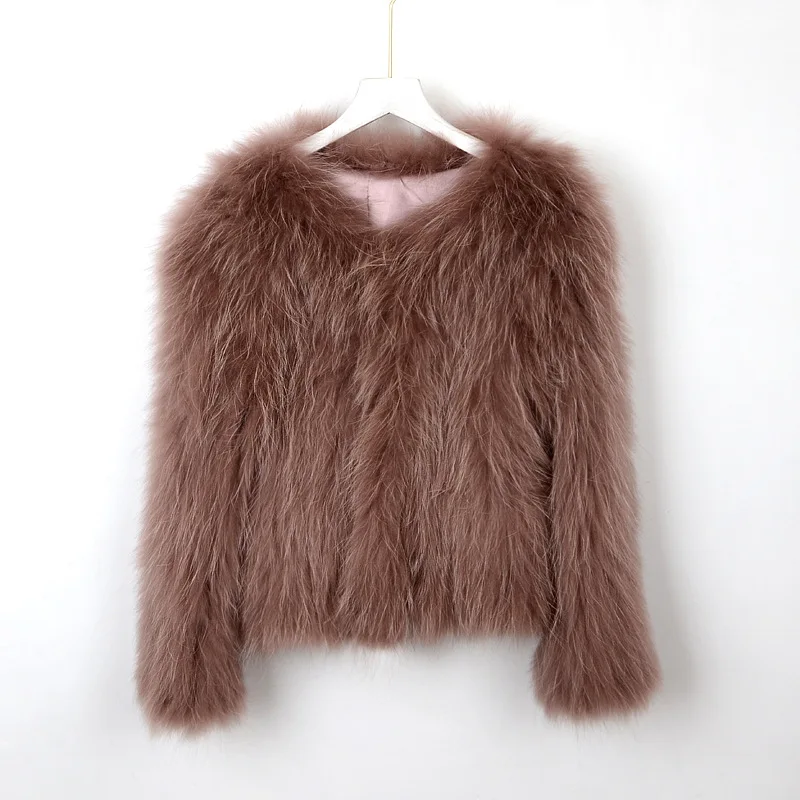 Furyoume abrigo tejido de piel de mapache Real para mujer chaqueta de piel corta manga larga cuello en V moda nuevo estilo Otoño e Invierno