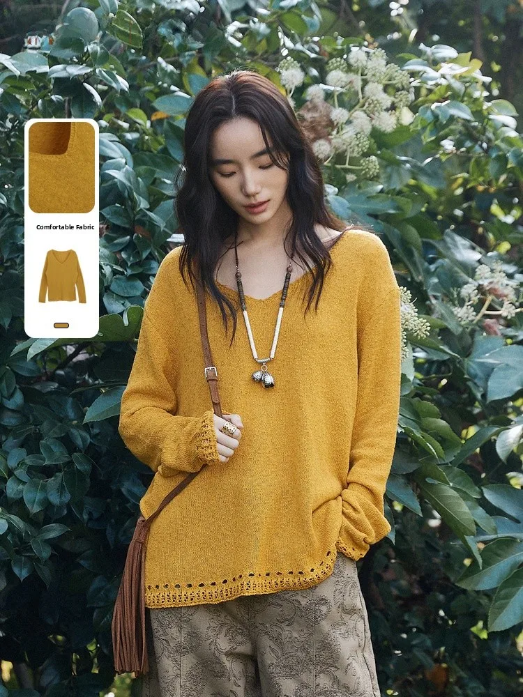 

Женский модный вязаный свитер Ele V-Ne свободного кроя, универсальный, стройнящий силуэт, для весны 2026 года, коллекция Memory's Start JYDQD