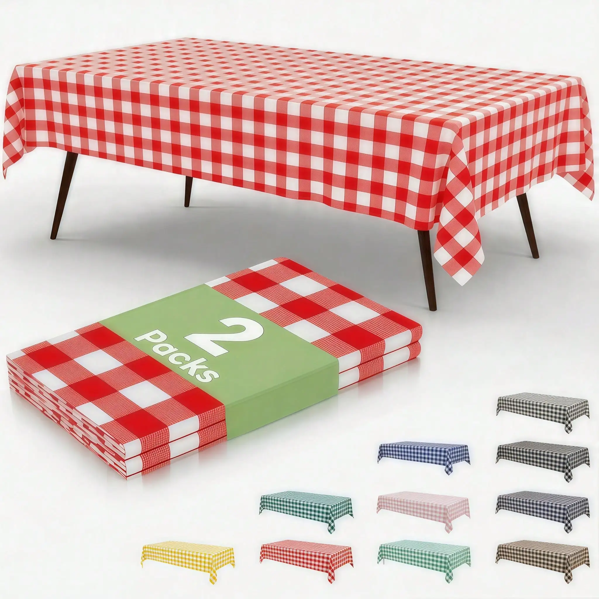 2pcs Rectangle Gingham Vinyl Tablecloth, 100% Waterproof Wipeable Plastic Table Cover 54x78 Inch For Outdoor Camping Picnic Patio Red SH260601215616462859901