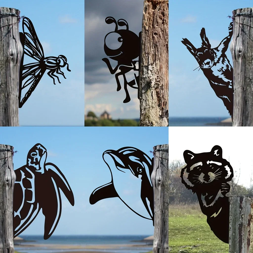 Yard Art Dragonflies, Garden Cute Animals And Insects Metal Sea Animals Silhouettes Decoration, Ants Dolphins Outdoor Decorative