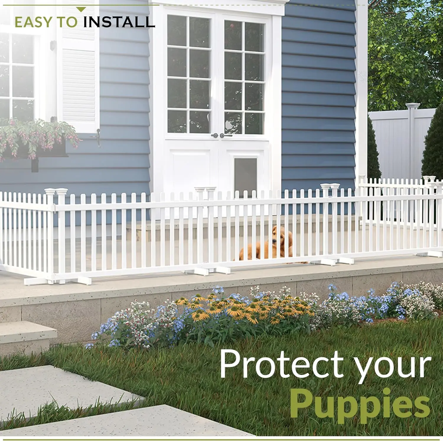 Zippity Portable Puppy Fence, White Vinyl DIY Freestanding Kit | 22inH x 44inW, White, 2 Panels, Puppy Plan Pen for Indoors