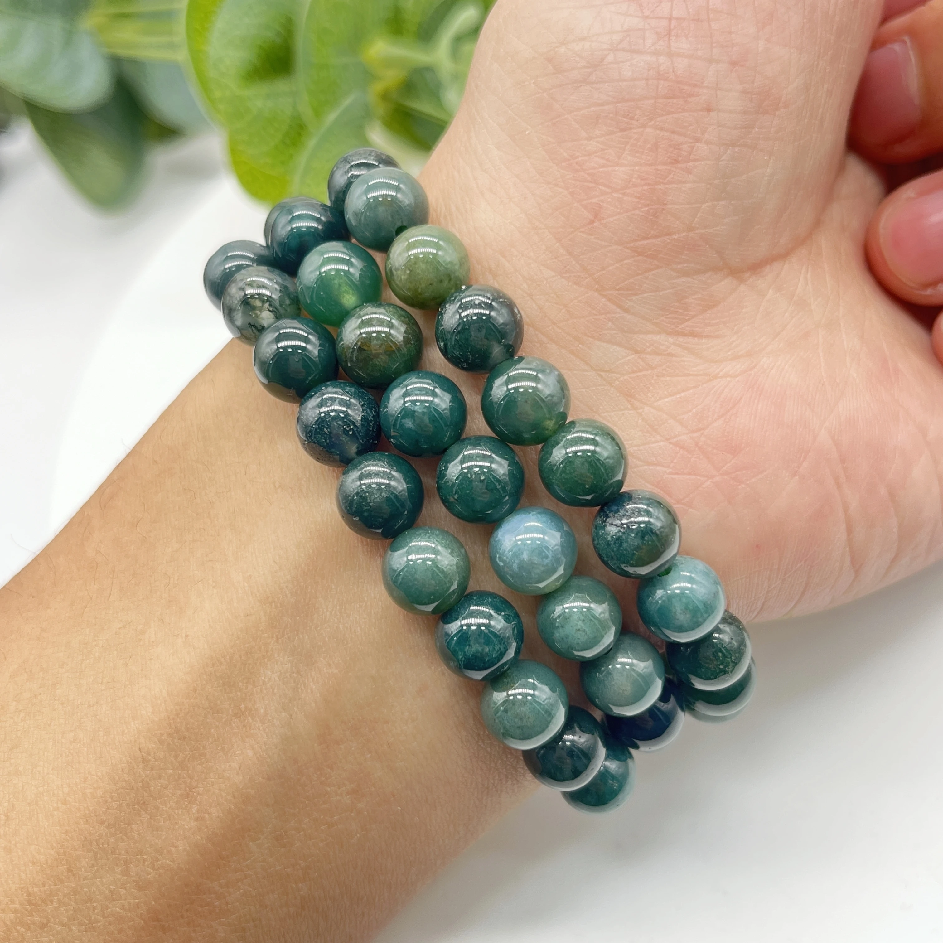 

Natural Moss Agate Bead Bracelet Green Crystal Stone Fashion Reiki Healing Gemstone Strand Bangles Jewelry Home Decoration Gift