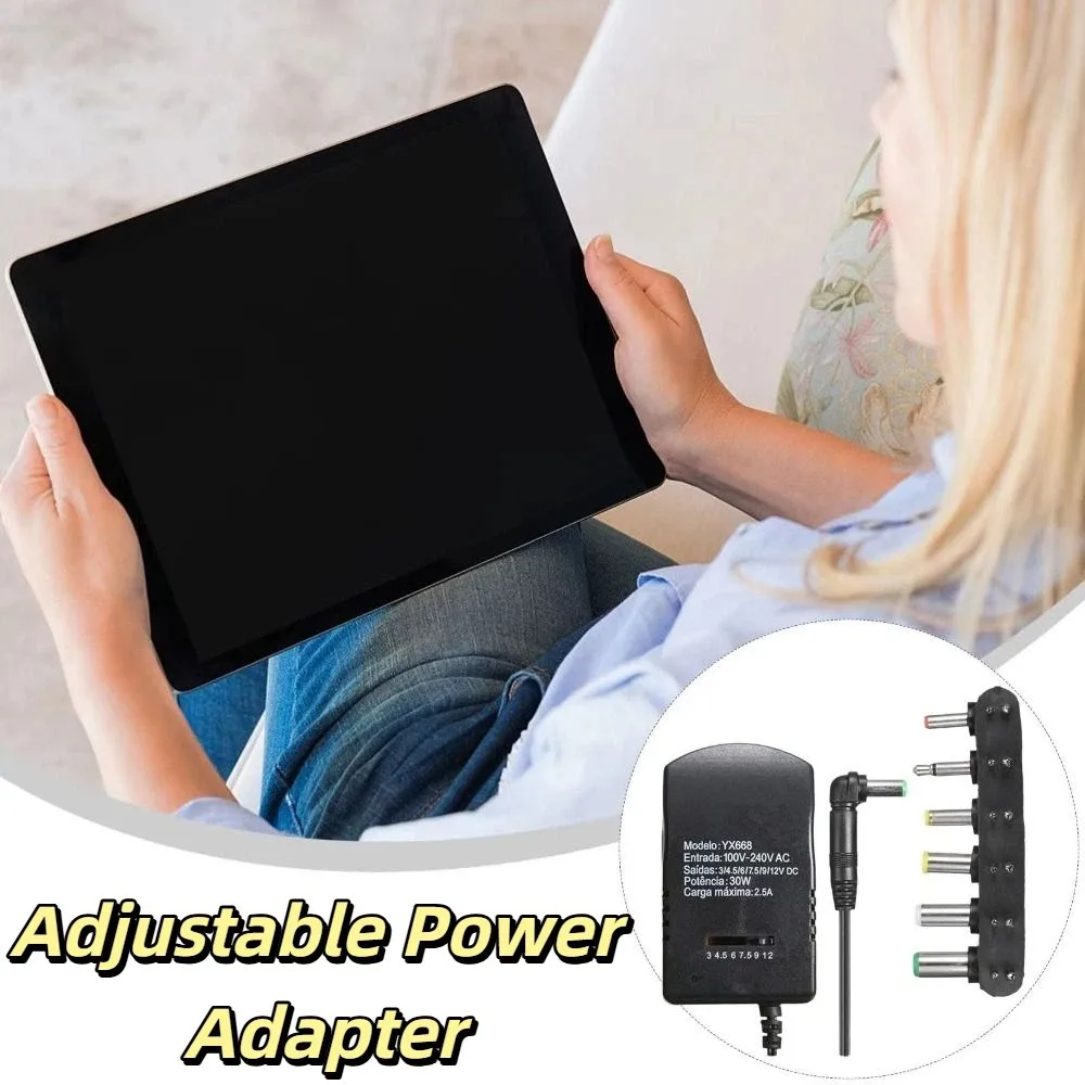 

Регулируемый адаптер питания с переменным напряжением, импульсно-широкополосной модуляцией, 30 Вт, универсальный блок питания, 6 адаптеров, 3-12 В