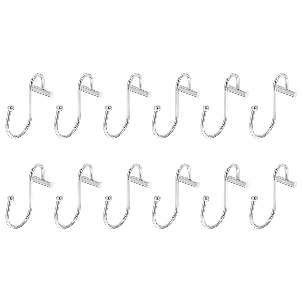 

12Pcs T Shaped Shower Curtain Hooks Metal Curtain Rod Hangers for Bathroom Bath Curtains Window Curtains