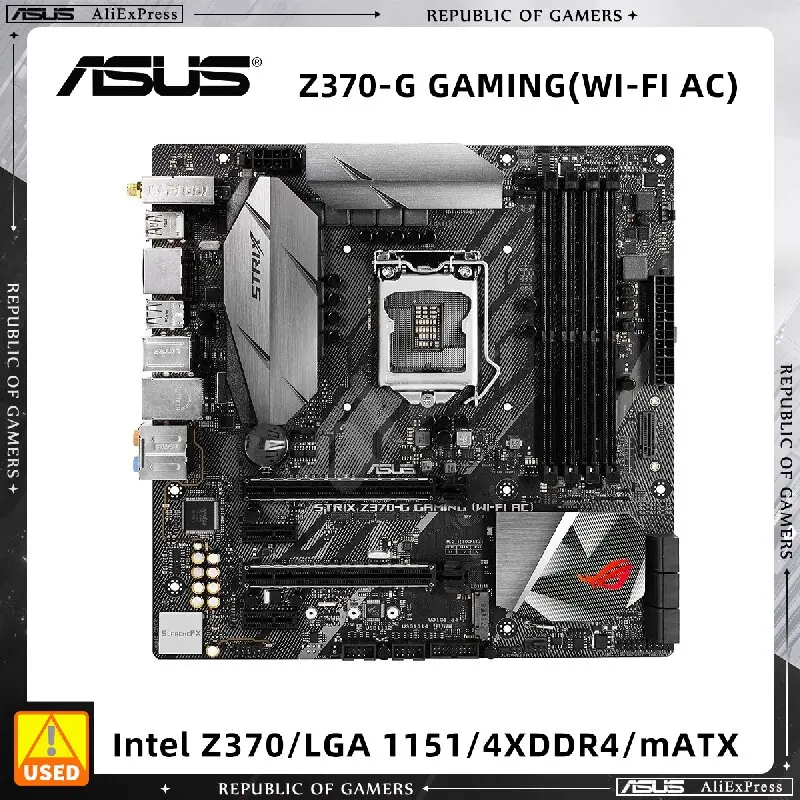 ASUS Motherboard, ROG STRIX Z370-G GAMING (WI-FI), Z370 Chipset, LGA 1151 Socket for 8th 9th Gen Core, 8700 9700 9400F 9600KF