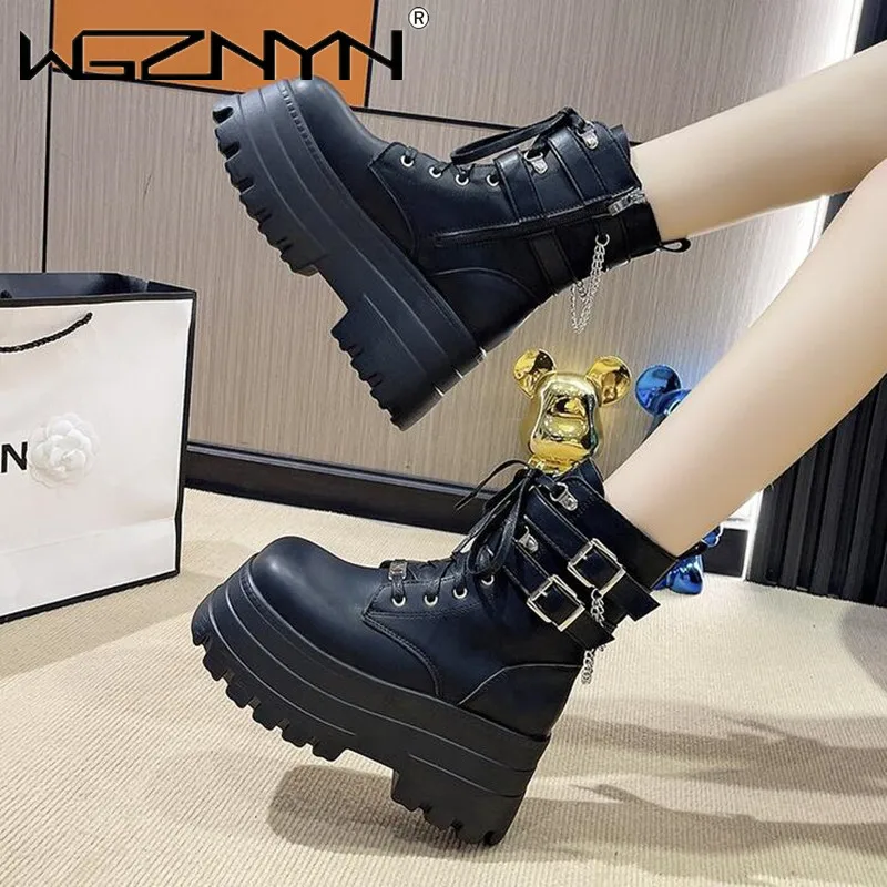 2024 Punk Gothic Platform Ankle Chelsea Boots Women New Rock Emo Chunky Grunge Wedges Motorcyccle Shoes Big Sizes 42 Booty Woman