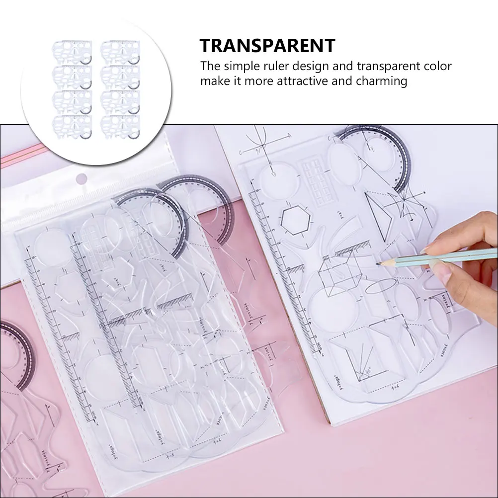 

8pcs Multifunctional Geometric Ruler Transparent Drawing Template For School Kids Student Drafting Tools Stationery Supplies
