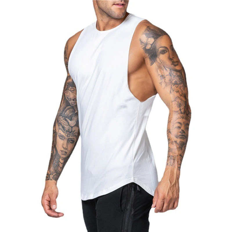 Gym Bodybuilding Muscle Sleeveless T-Shirt Mens Basketball Training Sport Tank Tops Cotton Breathable Cool Feeling Loose Vests