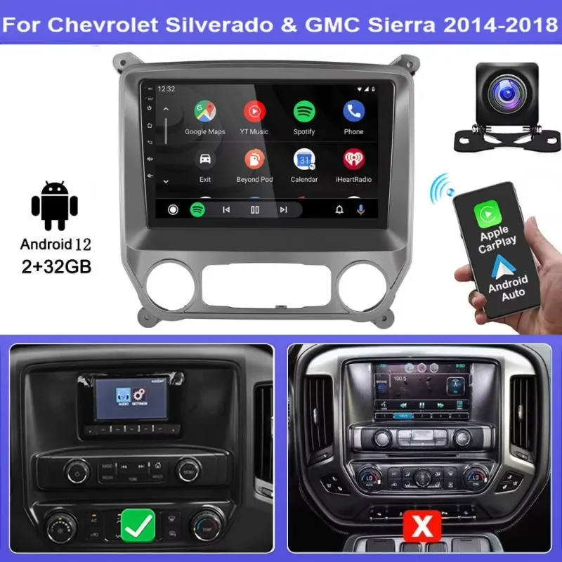 2+32G 9.7 inch Android 13 for Cadillac Escalade Sailway SLS 2007-2014 Touch Screen Car Stereo with Carplay Android Auto