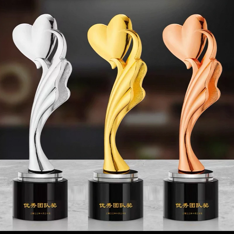 Customized Crystal Base Metal Trophy, Gold, Silver, Copper, Creative Competition Award, Universal Souvenir, Home Decoration, 1Pc