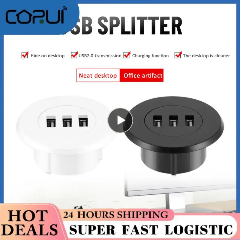 3-in-1 USB 2.0 Hub Desktop Embedded HUB Hub Computer Desk One Drag Three Splitter White USB2.0 Read Data Line Splitter